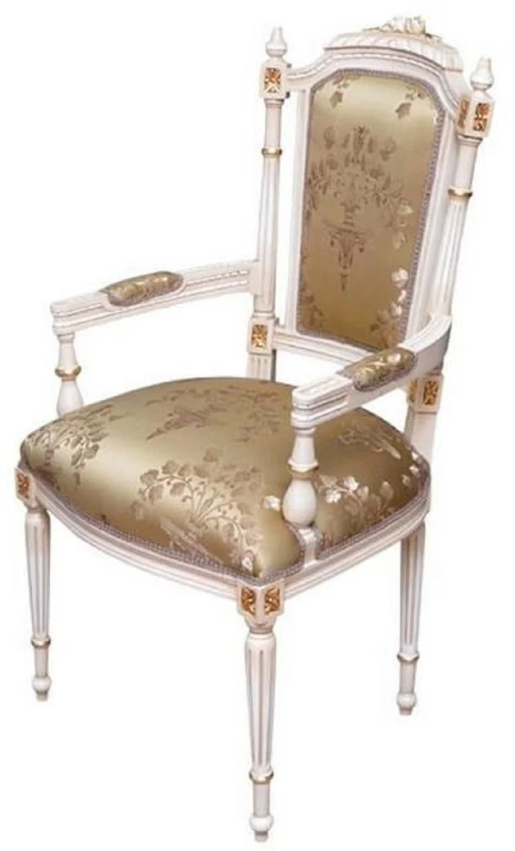 Casa Padrino Barock Esszimmerstuhl Gold / Cremefarben / Gold - Handgefertigter Antik Stil Stuhl mit Armlehnen - Esszimmer Möbel im Barockstil
