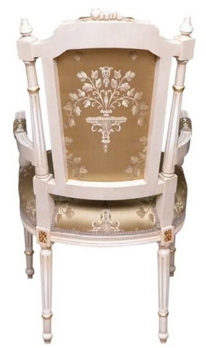 Casa Padrino Barock Esszimmerstuhl Gold / Cremefarben / Gold - Handgefertigter Antik Stil Stuhl mit Armlehnen - Esszimmer Möbel im Barockstil