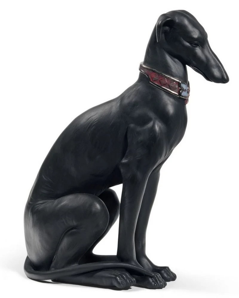 Casa Padrino Luxus Porzellan Skulptur Windhund Schwarz 11 x H. 30 cm - Handgefertigte Dekofigur