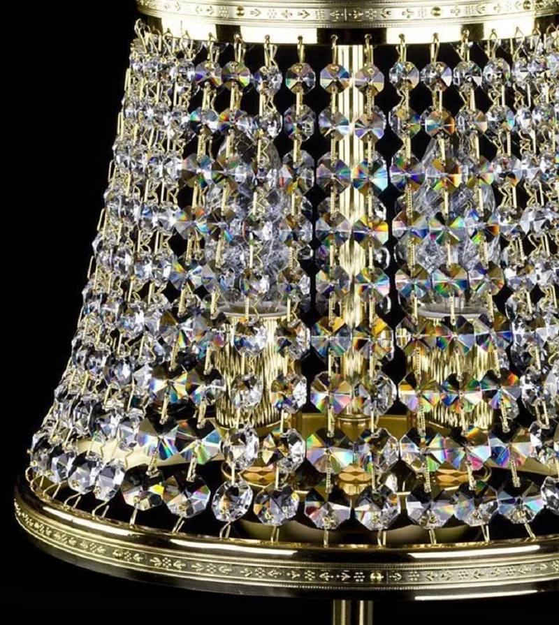 Casa Padrino Luxus Barock Kristall Tischleuchte Gold Ø 25 x H. 32 cm - Prunkvolle Hockerleuchte mit Böhmischem Kristallglas - Barock Kristall Leuchten