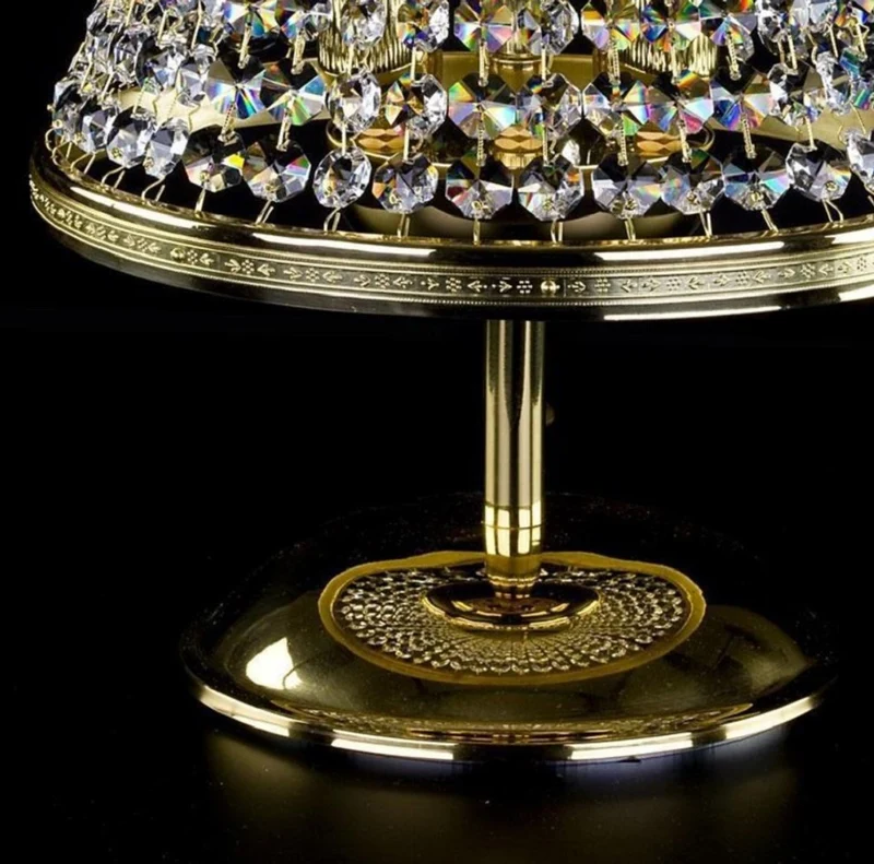 Casa Padrino Luxus Barock Kristall Tischleuchte Gold Ø 25 x H. 32 cm - Prunkvolle Hockerleuchte mit Böhmischem Kristallglas - Barock Kristall Leuchten