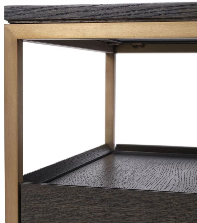 Casa Padrino Luxus TV Schrank Mokka / Messing 180 x 55 x H. 61 cm - Massivholz Sideboard mit 3 Schubladen - Wohnzimmer Möbel - Hotel Möbel - Luxus Kollektion
