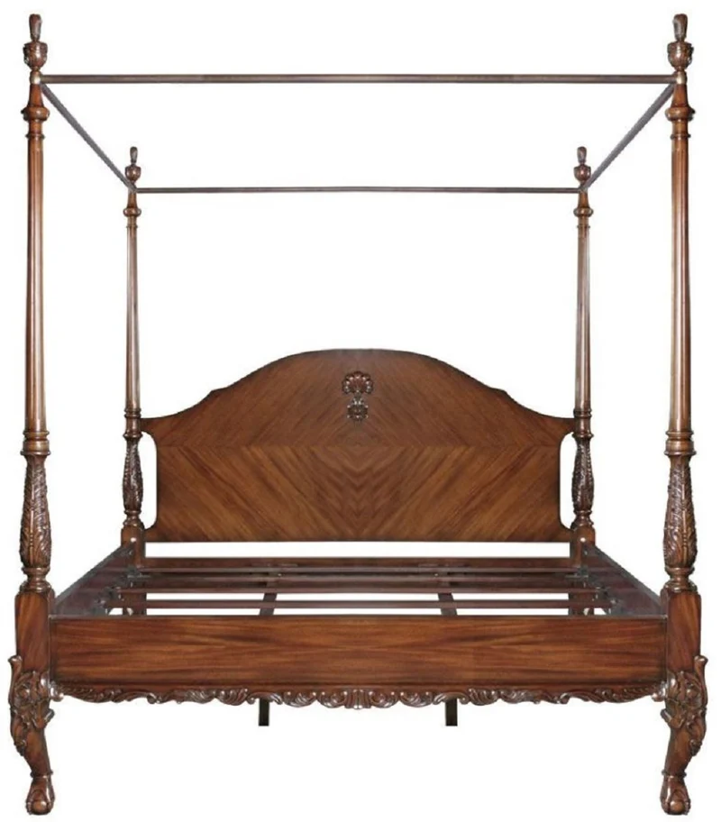 Casa Padrino Luxus Barock Doppelbett Dunkelbraun - Handgefertigtes Massivholz Bett - Schlafzimmer Möbel im Barockstil - Edel & Prunkvoll