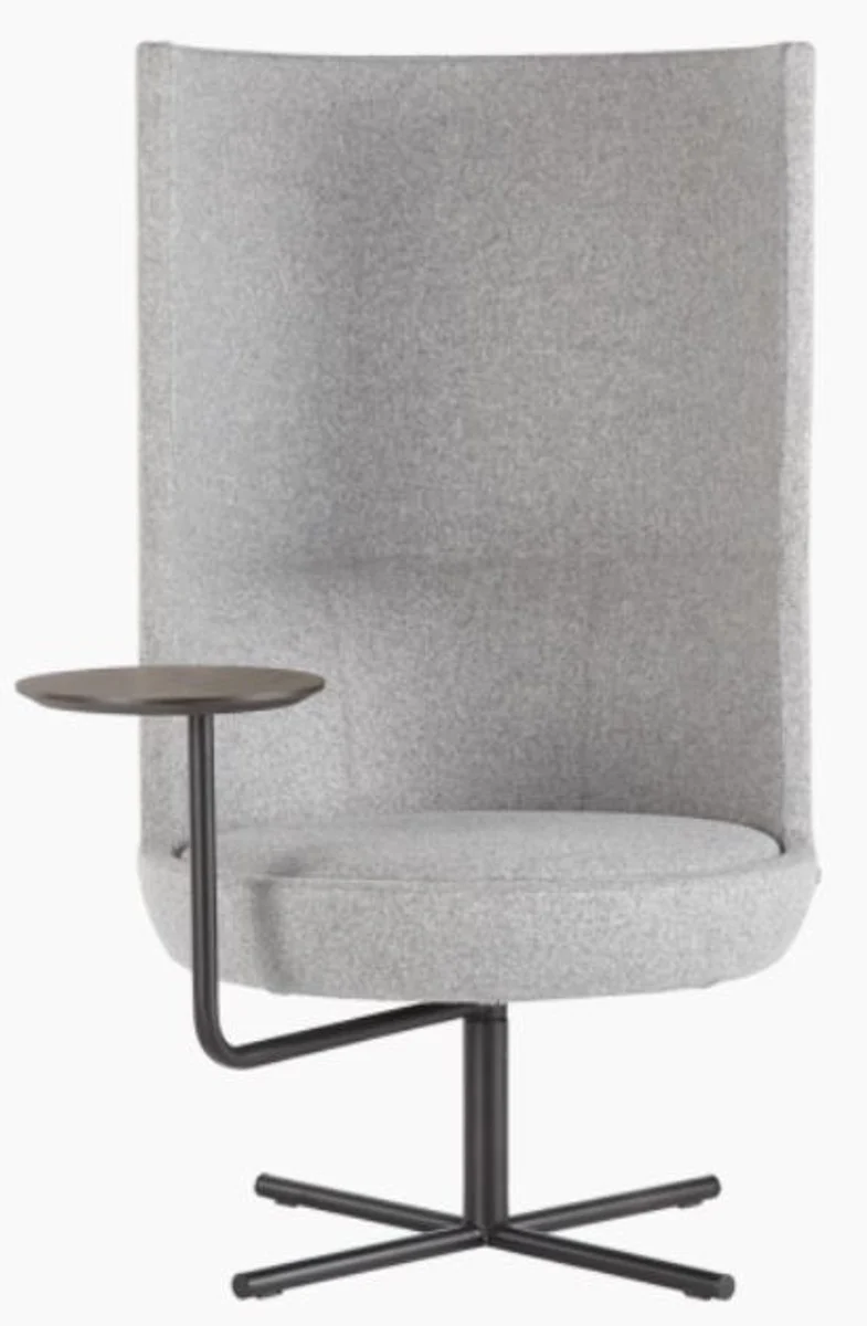 Casa Padrino Luxus Drehsessel Grau / Schwarz Ø 70 x H. 126 cm - Hochlehn Sessel mit verstellbarer Ablagefläche - Hotel Sessel - Hotel Möbel