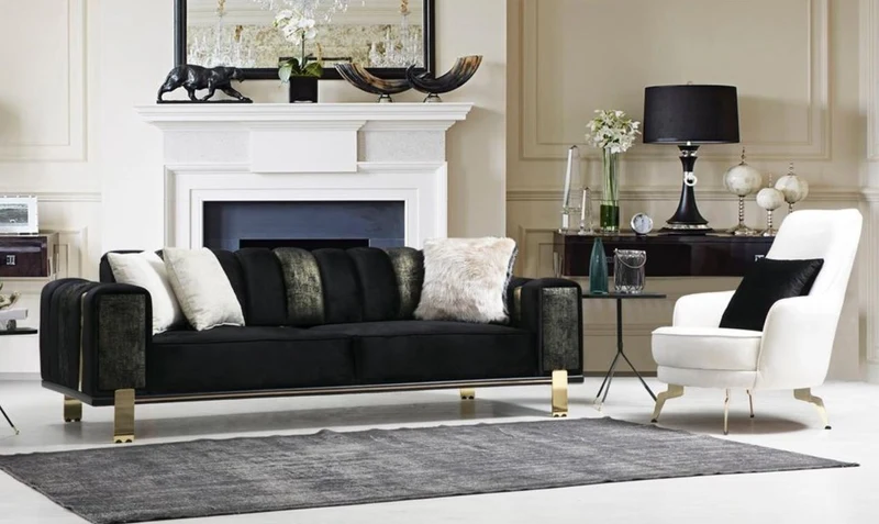 Casa Padrino Luxus Wohnzimmer Sofa mit verstellbarer Rückenlehne Schwarz / Gold 223 x 93 x H. 76 cm - Wohnzimmer Möbel - Luxus Möbel