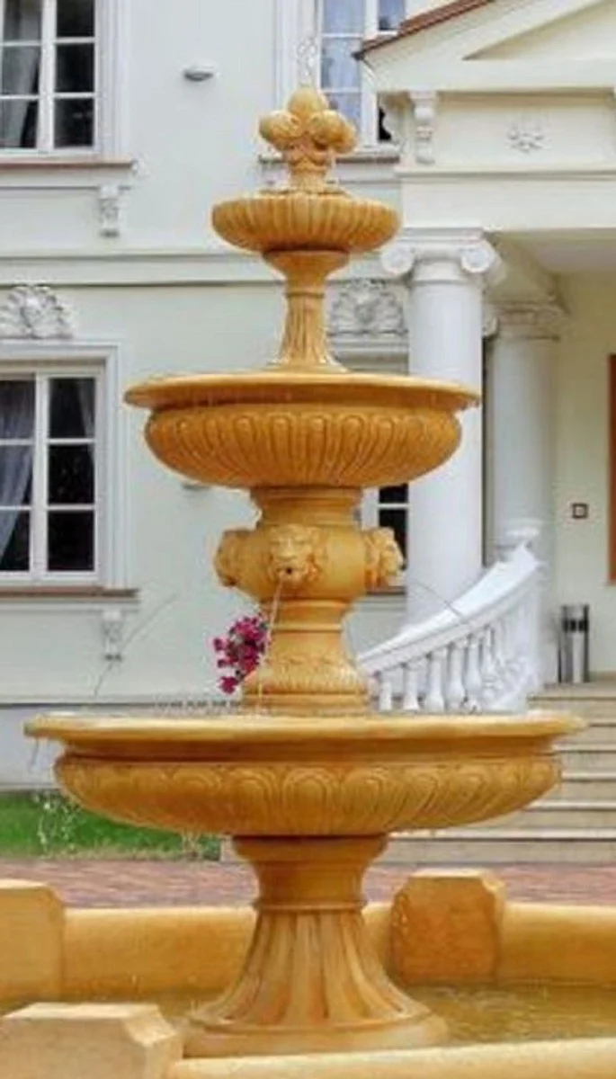 Casa Padrino Barock Springbrunnen Beige Ø 150 x H. 280 cm - Prunkvoller Gartenbrunnen - Gartendeko Brunnen - Barock Garten Deko Accessoires