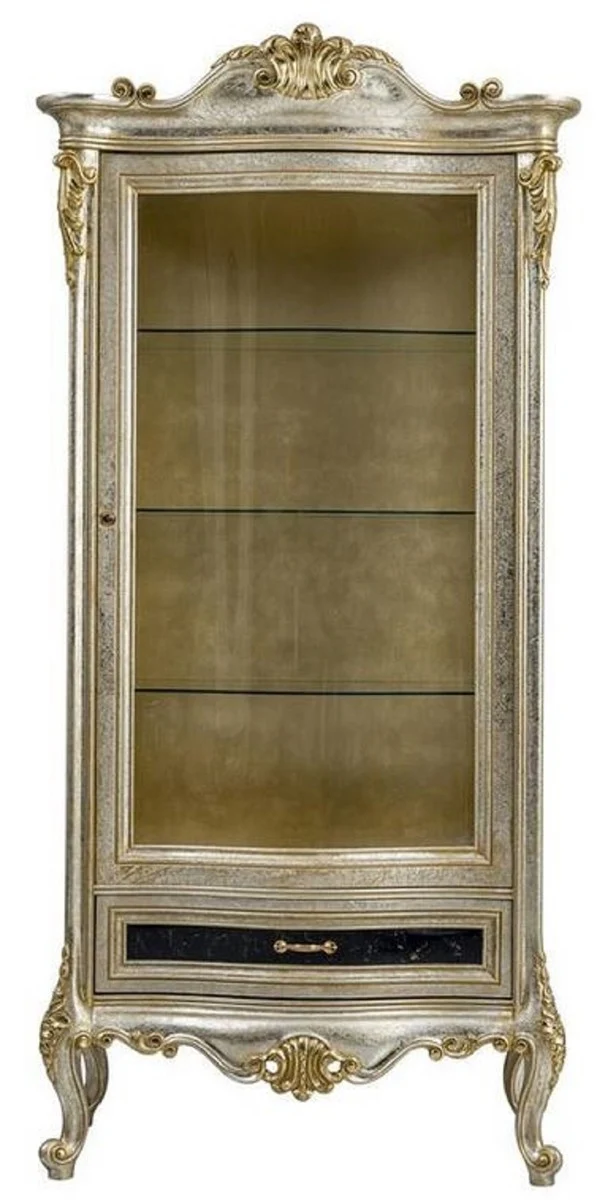 Casa Padrino Luxus Barock Vitrine Silber / Gold - Handgefertigter Massivholz Vitrinenschrank - Barock Wohnzimmer Möbel