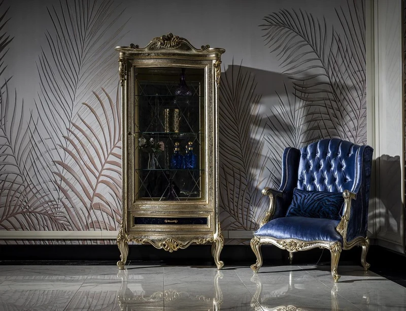 Casa Padrino Luxus Barock Vitrine Silber / Gold - Handgefertigter Massivholz Vitrinenschrank - Barock Wohnzimmer Möbel