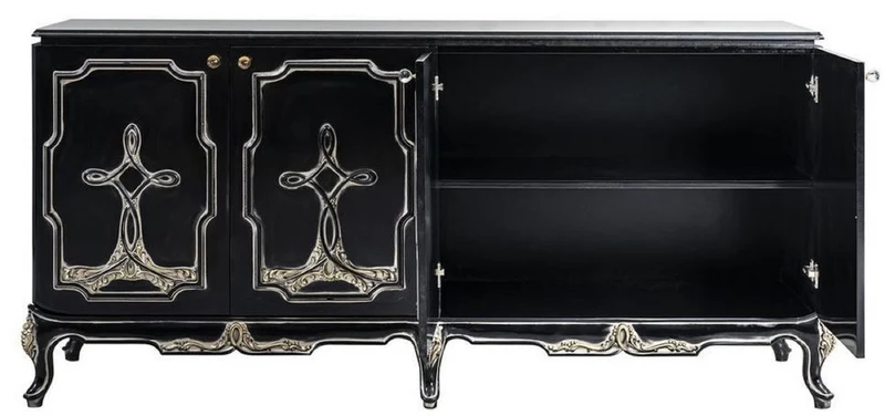 Casa Padrino Luxus Barock Sideboard Schwarz / Gold - Handgefertigter Massivholz Schrank mit 4 Türen - Barock Möbel - Edel & Prunkvoll