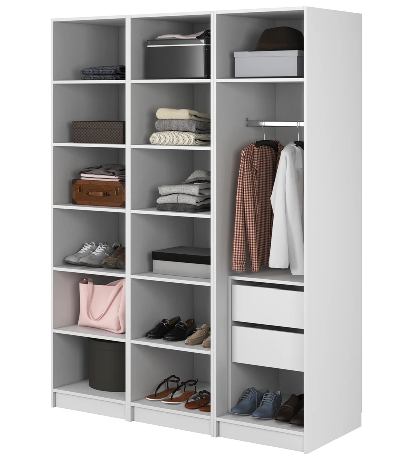 Drehtürenschrank Moonir mit Kleiderstange, Regalen und Schubladencontainer 150 cm Weiß