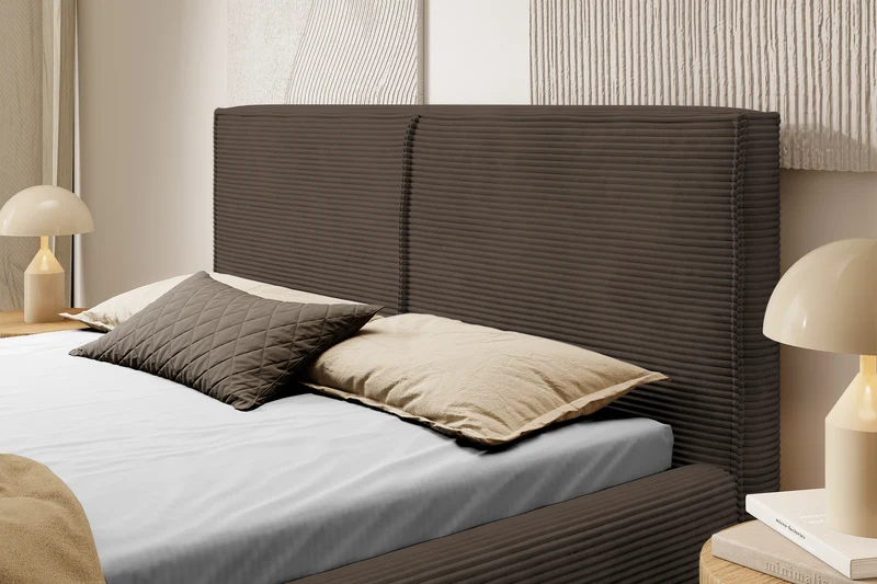 Polsterbett 140x200 cm Farese mit Stauraum und Gasdruckfeder, dunkelbrauner Cord