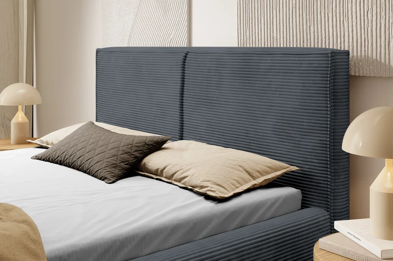 Gepolstertes Bett 140x200 cm Farese mit Stauraum und Gasdruckfeder, grauer Cordstoff