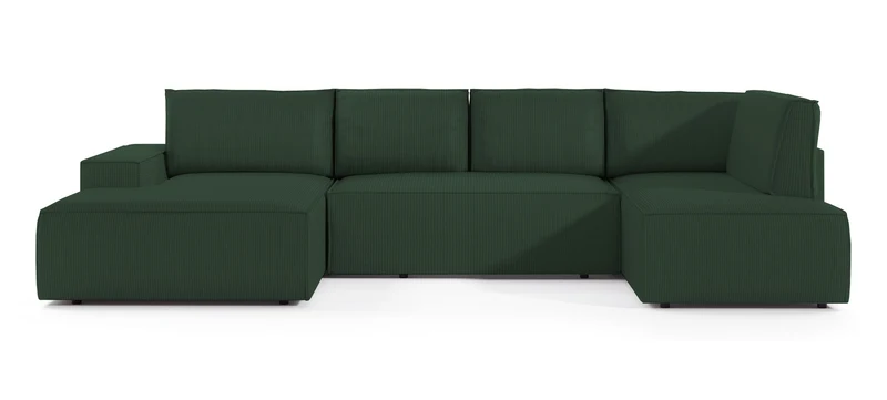 Ecksofa mit Schlaffunktion Farese New U-förmig mit Stauraum, linksseitig, grün, Cordstoff