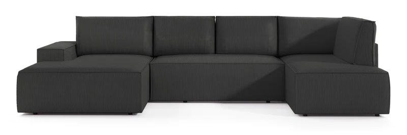Ecksofa mit Schlaffunktion Farese New U-förmig mit Stauraum, linksseitig, dunkelgrauer Cordstoff