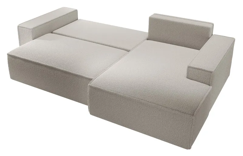 Ecksofa mit Schlafunktion Farese New L-förmig mit Stauraum, braunes Bouclé, rechtsseitig