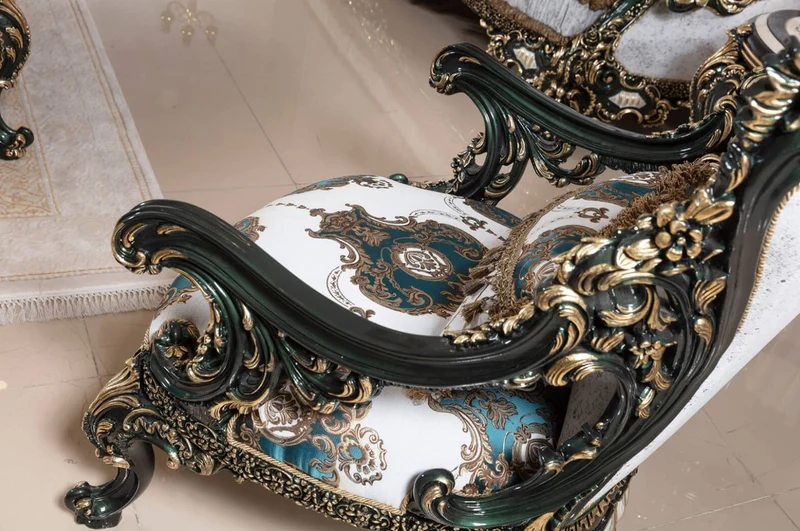 Casa Padrino Luxus Barock Sessel Weiß / Mehrfarbig / Grün / Gold - Prunkvoller Wohnzimmer Sessel mit elegantem Muster - Barock Wohnzimmer & Hotel Möbel - Edel & Prunkvoll