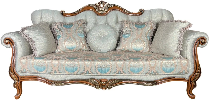 Casa Padrino Luxus Barock Sofa Hellgrün / Braun / Gold - Prunkvolles Wohnzimmer Sofa mit elegantem Muster - Barock Wohnzimmer Möbel