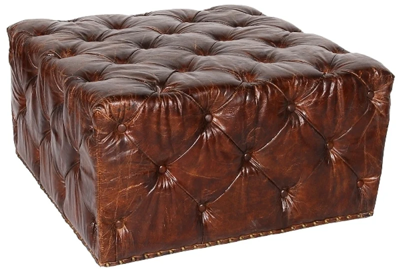 Casa Padrino Chesterfield Fußhocker aus Echtleder in Dunkelbraun 80 x 80 x H. 42 cm - Luxus Qualität