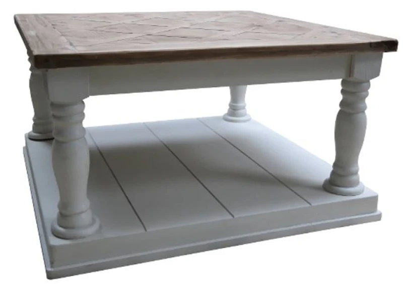 Casa Padrino Landhausstil Couchtisch in Weiß und Braun, quadratisch 82 x 82 x H. 48 cm - Massiver Wohnzimmertisch im rustikalen Design