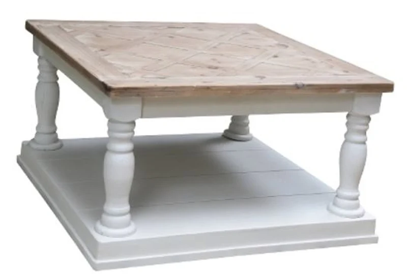Casa Padrino Landhausstil Couchtisch in Weiß und Braun, quadratisch 82 x 82 x H. 48 cm - Massiver Wohnzimmertisch im rustikalen Design