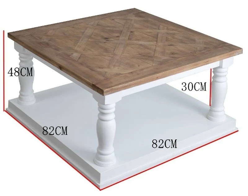 Casa Padrino Landhausstil Couchtisch in Weiß und Braun, quadratisch 82 x 82 x H. 48 cm - Massiver Wohnzimmertisch im rustikalen Design
