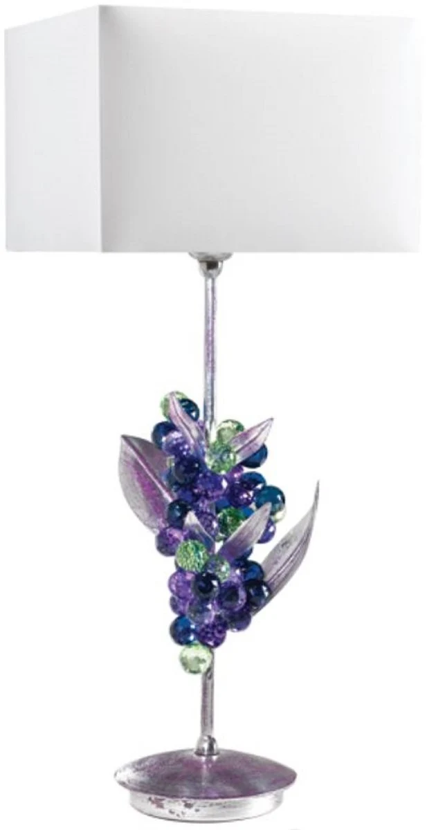 Casa Padrino Luxus Tischleuchte Weintrauben Silber / Lila / Grün / Weiß 20 x 20 x H. 50 cm - Moderne Schreibtischleuchte mit edlem Swarovski Kristallglas - Luxus Qualität - Made in Italy