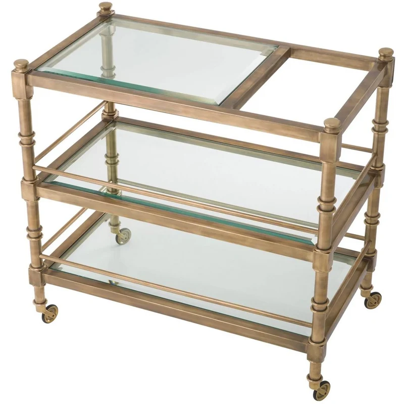 Casa Padrino Luxus Servierwagen Vintage Messing 82 x 46 x H. 80 cm - Hotel Restaurant Gastronomie Trolley - Luxus Hotel Restaurant Gastronomie Accessoires - Luxus Möbel