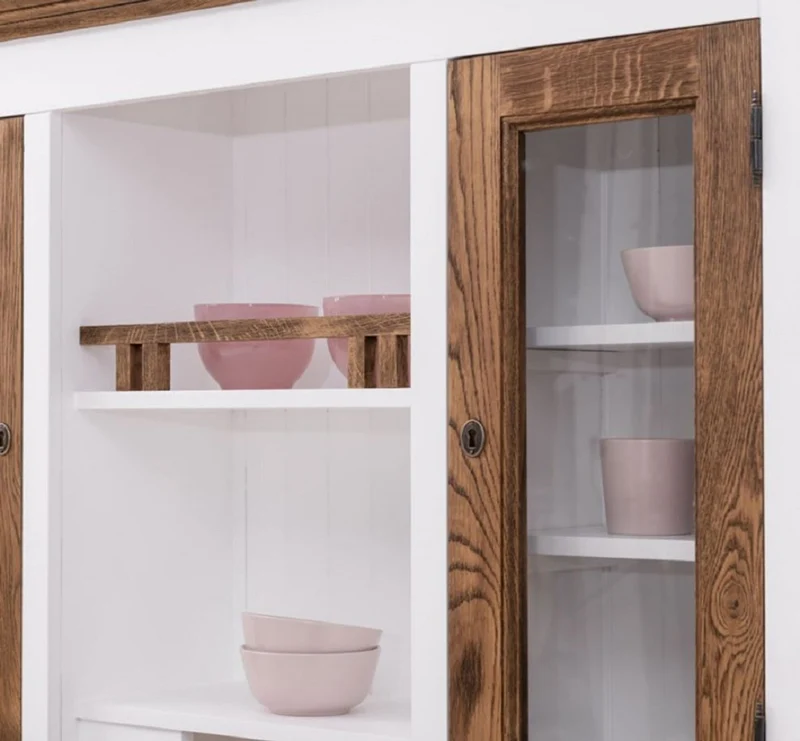 Casa Padrino Landhausstil Esszimmerschrank Weiß / Dunkelbraun 137 x 50 x H. 197 cm - Massivholz Küchenschrank - Esszimmer Möbel im Landhausstil - Landhausstil Esszimmer Einrichtung