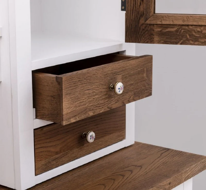 Casa Padrino Landhausstil Esszimmerschrank Weiß / Dunkelbraun 137 x 50 x H. 197 cm - Massivholz Küchenschrank - Esszimmer Möbel im Landhausstil - Landhausstil Esszimmer Einrichtung