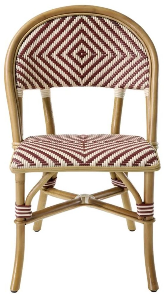 Casa Padrino Luxus Rattanstuhl im Barock Stil Naturfarben / Burgundy / Weiß 46 x 60 x H. 83 cm - Handgefertigtes Wintergarten Möbel