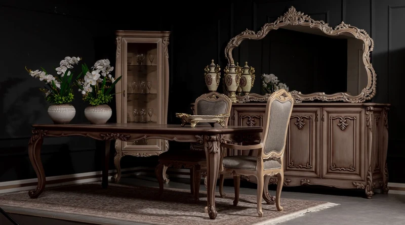 Casa Padrino Luxus Barock Möbel Set Braun / Naturfarben - 1 Barock Sideboard mit 4 Türen & 1 Barock Wandspiegel - Barock Möbel