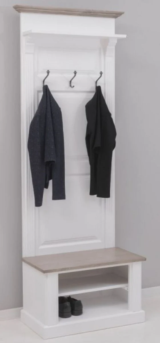 Casa Padrino Landhausstil Massivholz Garderobenschrank Weiß / Graubraun 79 x 41 x H. 210 cm - Wand Garderobe - Flur Schrank - Flurmöbel - Garderobenmöbel - Landhausstil Möbel