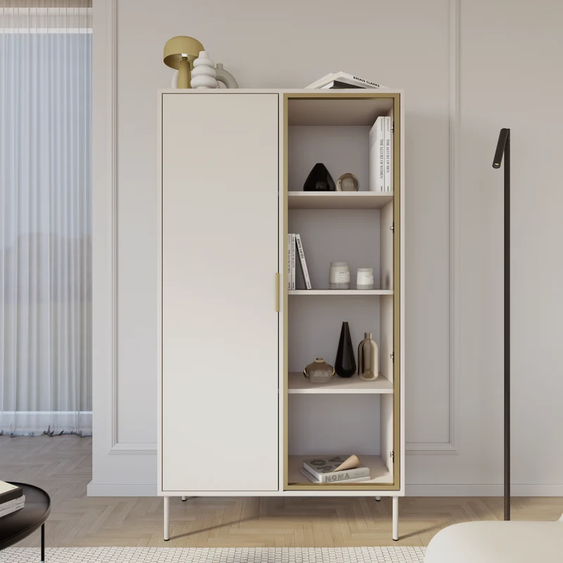 Zweiflügeliger Vena-Schrank mit 90 cm kaschmirfarbenem Glasfrontpanel