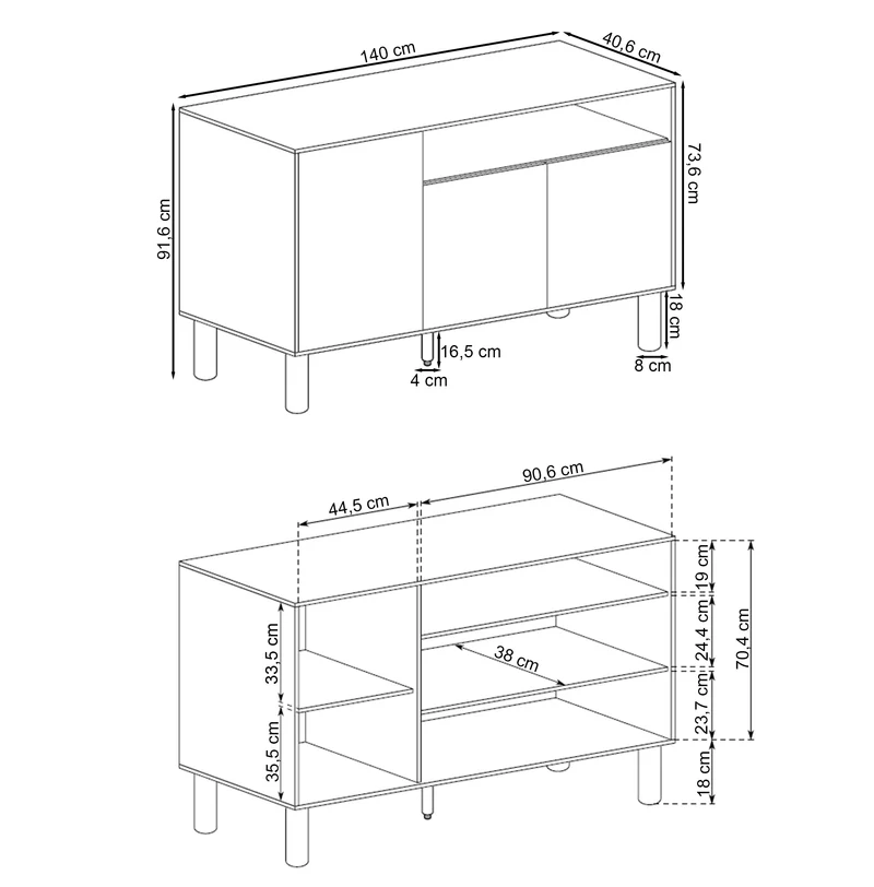 Drehtür-Kommode Sanden mit Nische 140 cm Eiche Bookmatch