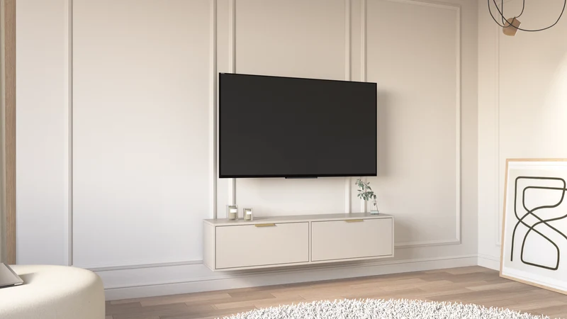 Hängender TV-Schrank Vena mit zwei Klappen, 140 cm, Kaschmirfarben