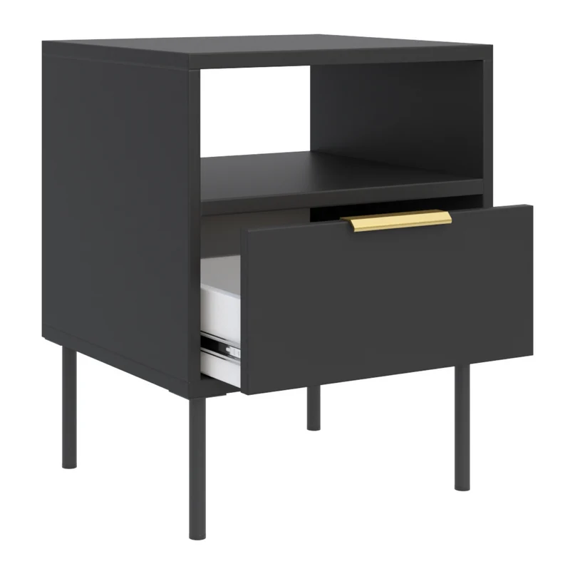 Nachttisch Vena mit Schublade und Fach 45 cm Schwarz