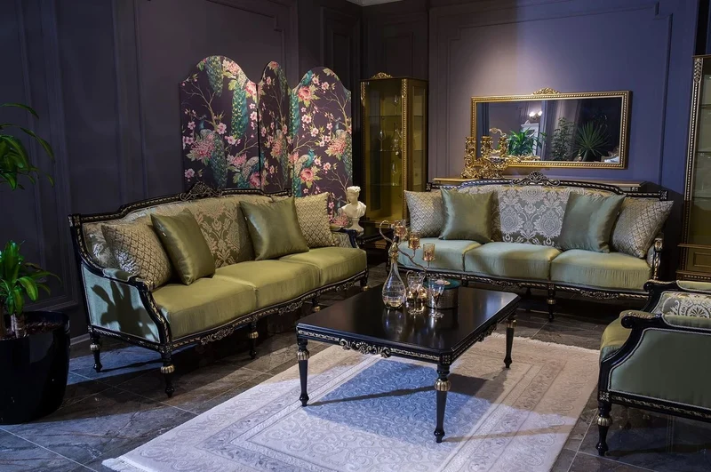 Casa Padrino Luxus Barock Sessel Grün / Schwarz / Gold 75 x 74 x H. 106 cm - Edler Massivholz Sessel mit elegantem Muster - Wohnzimmer Möbel im Barockstil