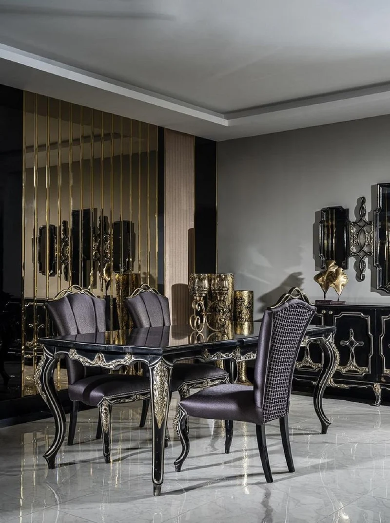 Casa Padrino Luxus Barock Esstisch Schwarz / Gold - Massivholz Esszimmertisch - Barock Esszimmer Möbel - Edel & Prunkvoll