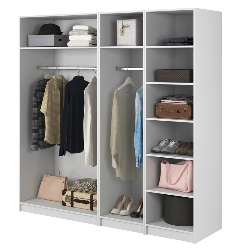 Vierflügeliger Schrank Frame mit zwei Kleiderstangen und Regalen, 200 cm, Weiß