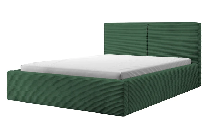 Polsterbett 160x200 cm Farese dunkelgrün mit Stauraum und Gasdruckfeder, dunkelgrüner Cord