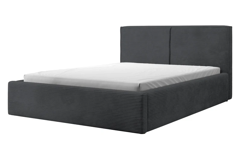 Polsterbett 180x200 cm Farese mit Stauraum und Gasdruckfeder, dunkelgrauer Cord
