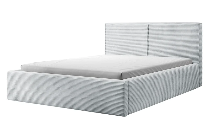 Polsterbett 180x200 cm Farese mit Stauraum und Gasdruckfeder, hellgrauer Cordstoff