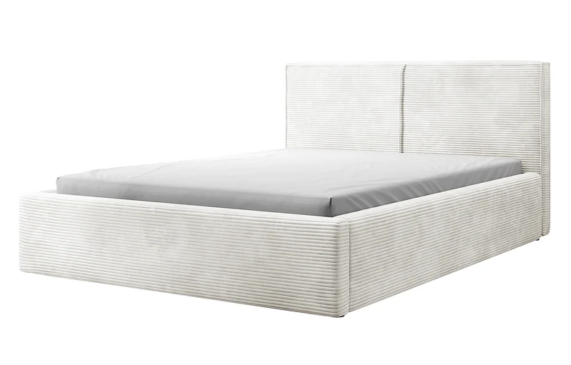 Polsterbett 140x200 cm Farese mit Stauraum und Gasdruckfeder, grau-beige Cord