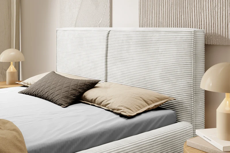 Polsterbett 140x200 cm Farese mit Stauraum und Gasdruckfeder, grau-beige Cord