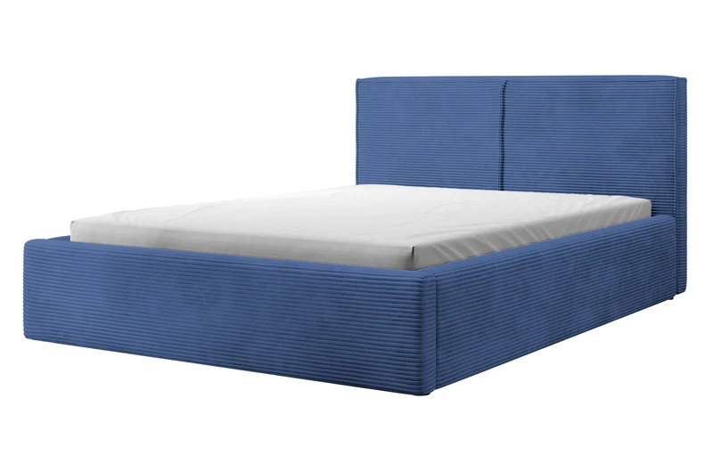 Polsterbett 160x200 cm Farese mit Stauraum und Gasdruckfeder, dunkelblauer Cord