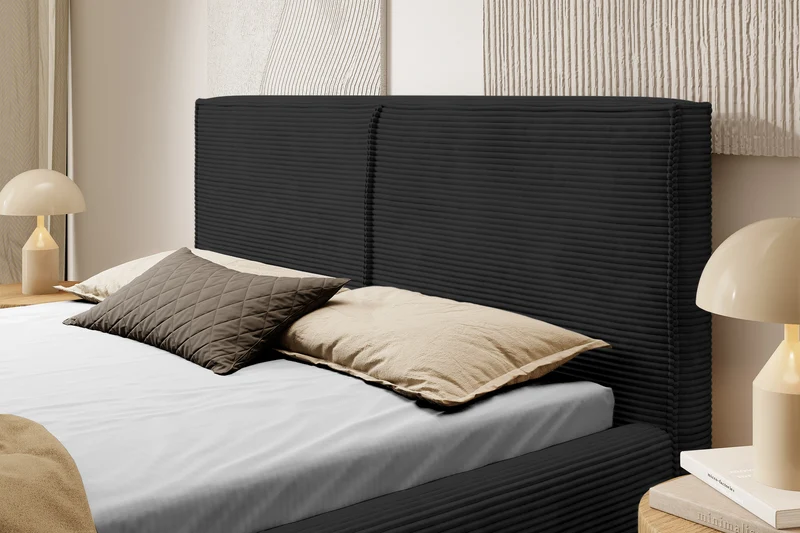 Polsterbett 140x200 cm Farese mit Stauraum und Gasdruckfeder, schwarz Cord