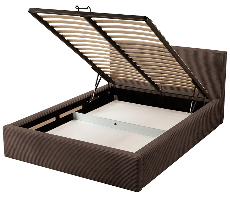 Polsterbett 140x200 cm Farese mit Stauraum und Gasdruckfeder, dunkelbrauner Cord