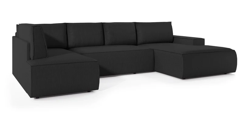 Ecksofa mit Schlaffunktion Farese New U-förmig mit Stauraum, rechtsseitig, schwarz Cord
