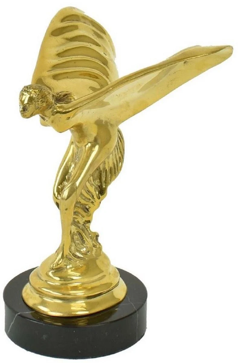 Casa Padrino Luxus Bronze Skulptur Spirit of Ecstasy Frau mit Flügeln Gold / Schwarz H.16 cm - Edle Bronzefigur mit Marmorsockel - Luxus Deko Accessoires