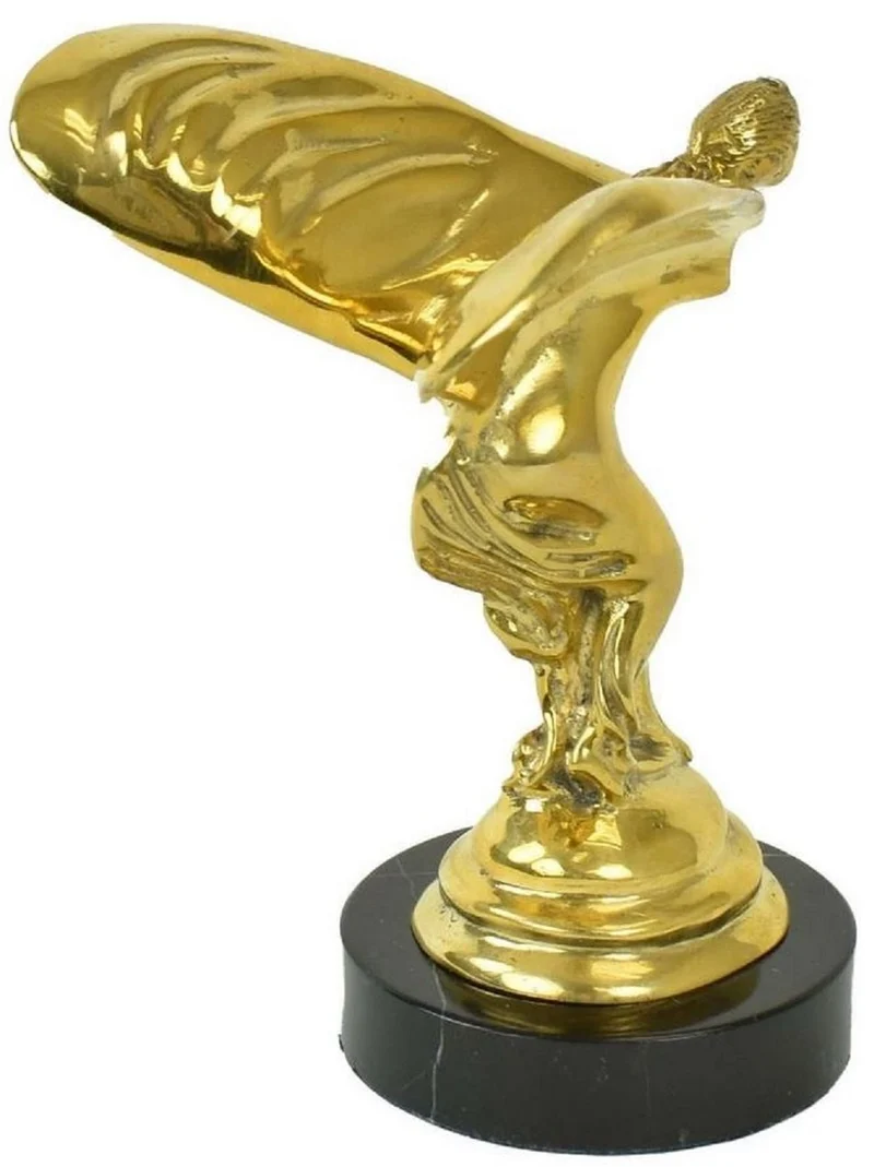 Casa Padrino Luxus Bronze Skulptur Spirit of Ecstasy Frau mit Flügeln Gold / Schwarz H.16 cm - Edle Bronzefigur mit Marmorsockel - Luxus Deko Accessoires